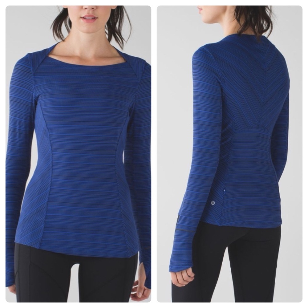 LULULEMON Kanto Catch Me Long Sleeve Kanto Stripe Sapphire Blue Black Size 2 - Picture 2 of 13